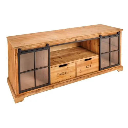 Riess-Ambiente Lowboard HERITAGE 160cm – Pinienmassivholz & Metall - Elegantes Lowboard aus robustem Pinienmassivholz mit 3 geschlossenen Fächern und 2 Schubladen. Ideal für Wohnzimmer, bietet Platz für Unterhaltungselektronik und schafft eine warme Atmosphäre.