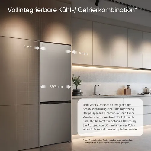 LG GBBS514CPY Einbau-Kühl-Gefrier-Kombination - Premium Silber - Vollintegrierbarer Kühlschrank mit 333 l Nutzinhalt, energieeffizient mit 169 kWh/Jahr. Innovative Kühltechnologien sorgen für optimale Frische und Stauraum, ideal für moderne Küchen.