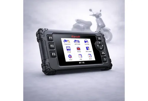 iCarsoft OBD2-Diagnosegerät MT V6 für VESPA Motor Roller - Praktisches OBD Scanner-Set mit Adapter und Updates, ideal für die Fahrzeugdiagnose. Unterstützt viele Funktionen zur einfachen Fehlersuche.