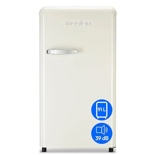 Medion® Kühlschrank MD37800 - Retro-Design - Kühlschrank mit stilvollem Retro-Design, 91 cm hoch und 48 cm breit, Energieeffizienzklasse E, ideal für kleine Küchen.