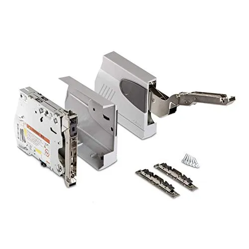 Blum AVENTOS HK Klappenbeschlag Komplettset für Tip-On grau - Praktisches Komplettset für den Blum AVENTOS HK Klappenbeschlag, ideal für grifflose Fronten. Enthält Kraftspeicher, Fronthalter und Abdeckkappen in grau. Perfekt für Oberschränke mit geringer Korpushöhe.