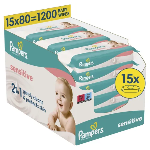 Pampers Feuchttücher sensitive - 1-lagig, 1 Pack = 1.200 St., sanft zur Haut und ideal für empfindliche Babyhaut