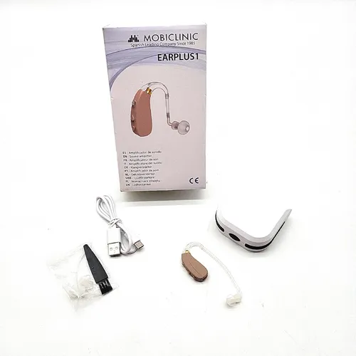 Mobiclinic® Ear Plus 1 Hörverstärker - Wiederaufladbarer Hörverstärker mit 5 Lautstärkestufen, 3 Geräuschreduzierungsmodi und 360° schwenkbar für optimale Anpassung und Komfort in jeder Umgebung.