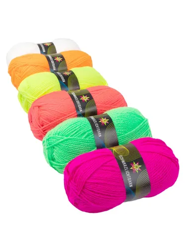 6x 50g Schwarzlicht Wolle Farbset UV Neon Garn gemischt Mix Stricken Basteln Set