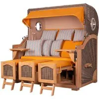 bene living Strandkorb Ammersee Grande XXL – Teak Bullauge PE grau - Strandkorb Ammersee Grande XXL – ideal für Familien, wetterfestes Teakholz, verstellbarer Oberkorb und inklusive Schutzhülle für optimalen Schutz.