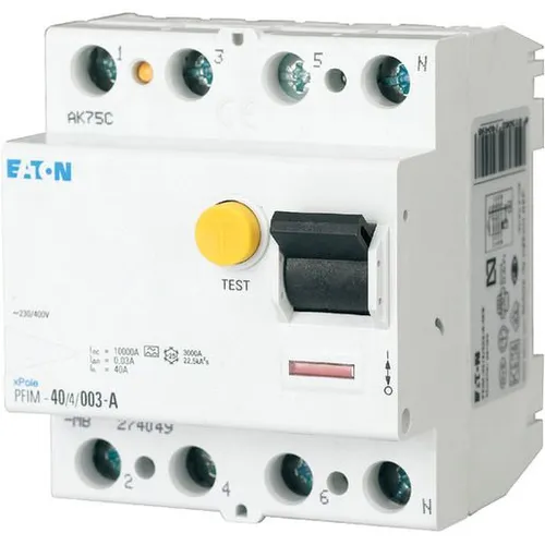 Eaton FI-SCHALTER PFIM-80/4/003-MW 235418 - Zuverlässiger 4-poliger Fehlerstromschutzschalter mit 80A, ideal für den sicheren Einsatz in elektrischen Anlagen. Hohe Schaltleistung von 800A und kompakte Bauweise für einfache Installation.