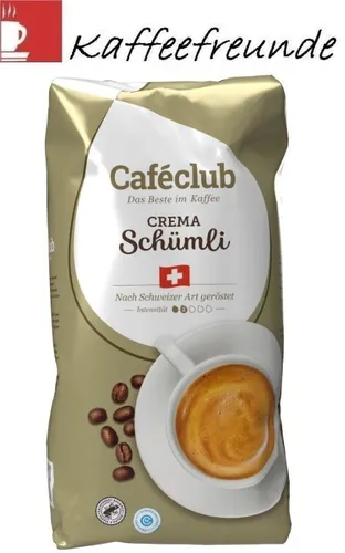 CAFECLUB SUPERCREME Schweizer Schümli Kaffee Bohnen 1KG - Kaffeebohnen für vollmundigen Genuss, ideal für Liebhaber von aromatischem Kaffee, lange Haltbarkeit bis 02-2027.