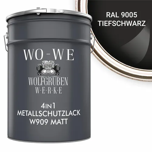 WO-WE Metallschutzlack MATT W909, 0,75L - 5L - Hochwertiger 4in1 Metallschutzlack für den Außenbereich: Rostschutz, Grundierung, Zwischenanstrich und dekorativer Endanstrich in einem. Ideal für Zäune und Gartenwerkzeuge, UV-resistent und einfach zu verarbeiten.