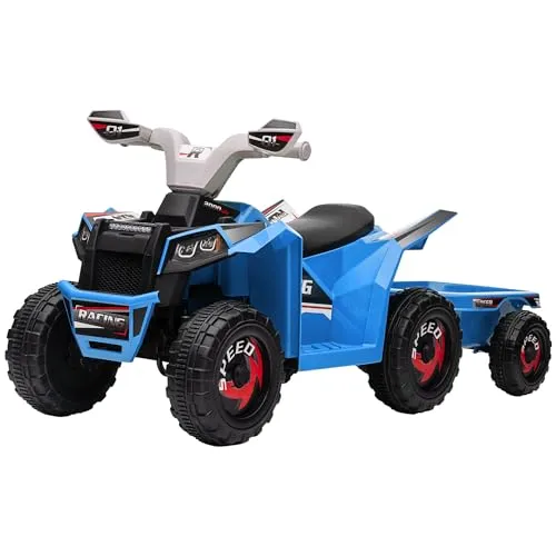 HOMCOM Kinder Elektro-Quad 6V Kinderquad, Kinderfahrzeug, Elektroauto mit Anhänger für Kinder 1,5-3 Jahre, 2,5 km/h, Metall, 106 x 41,5 x 48,5 cm, Blau
