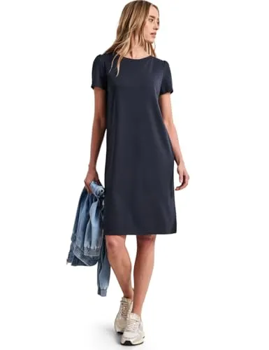 Street One Damen Knielanges Kleid mit Raffung - Stylisches T-Shirt-Kleid mit Rundhalsausschnitt und Kurzarm, ideal für den Alltag. Der Viskosemix mit Stretch sorgt für hohen Tragekomfort und eine perfekte Passform.