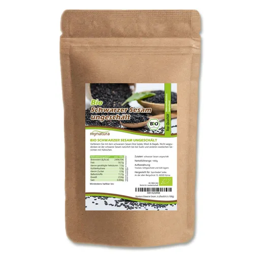 Mynatura Bio schwarzer Sesam ungeschält 1000g I Backen Kochen Sesam-Tahin Müsli