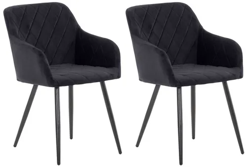 CLP 2er Set Esszimmerstuhl Shila - Schwarz Samt - Esszimmerstühle mit modernem Design und optimalem Komfort. Die großzügig gepolsterte Sitzfläche und Armlehnen sorgen für angenehmes Sitzen, ideal für stundenlange Nutzung.