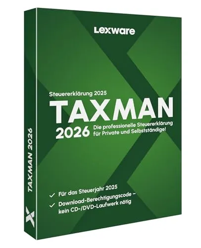 TAXMAN 2026 | Steuererklärungs-Software für Arbeitnehmer und Rentner - Effiziente Software zur Erstellung von bis zu 5 Steuererklärungen. Mit dynamischer Ausfüllhilfe und integriertem Steuerprüfer zur Sicherstellung von Korrektheit und Vollständigkeit. Ideal für Windows 10/11.