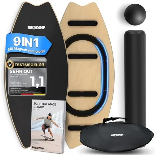 NEOLYMP Balance Board Holz – Rutschfestes Gleichgewichtstraining für alle - Vielseitiges Balance Board mit 7 einstellbaren Schwierigkeitsstufen und rutschfester Oberfläche. Ideal für Core-Training und Reha. Hochwertiges Birkenholz, belastbar bis 210 kg – perfekt für Fitness und Alltag.