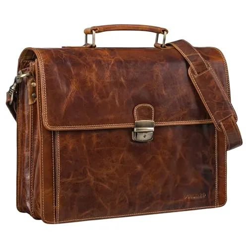 STILORD "Stanley" Aktentasche aus echtem Leder für 17 Zoll Laptop mit Schloss - Elegante Aktentasche für Herren aus hochwertigem Leder, ideal für Business und Reisen. Bietet Platz für Laptop und Dokumente, mit integriertem Schloss für Sicherheit. Ein stilvolles Statement für jeden Tag.