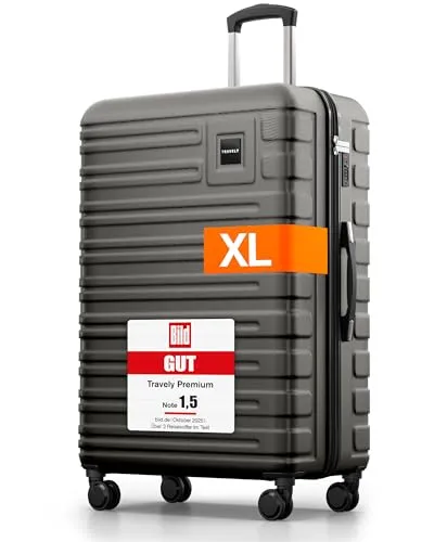 Travely Polycarbonat Koffer Groß 77cm XL - Robuste Hartschale mit TSA Schloss - Koffer & Trolleys: 100L Innenvolumen, extrem stabil und leicht mit austauschbaren Rollen für mühelose Fortbewegung - ideal für 7-14 Tages-Reisen.