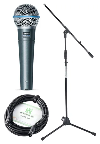 Shure Beta 58A Mikrofon Set - Gesangsqualität im Fokus - Mikrofon Spar-Set mit Supernierencharakteristik für exzellente Gesangsqualität, inklusive Ständer und Kabel - ideal für professionelle Auftritte.