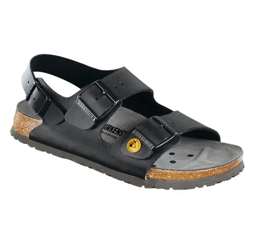 Birkenstock ESD-Sandale Milano - Wanderschuhe mit ESD-Schutz, ideal für lange Tage auf den Beinen. Anatomisches Kork-Latex-Fußbett und verstellbare Schnallen bieten optimalen Halt und Komfort.