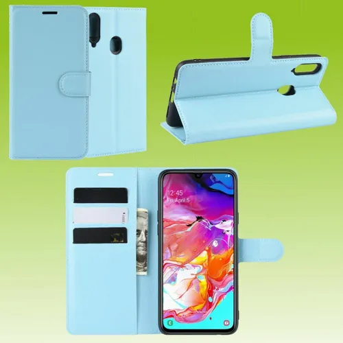 Für Samsung Galaxy A20S Handy Tasche Blau Etuis Kunst-Leder Cover Hülle Case Neu