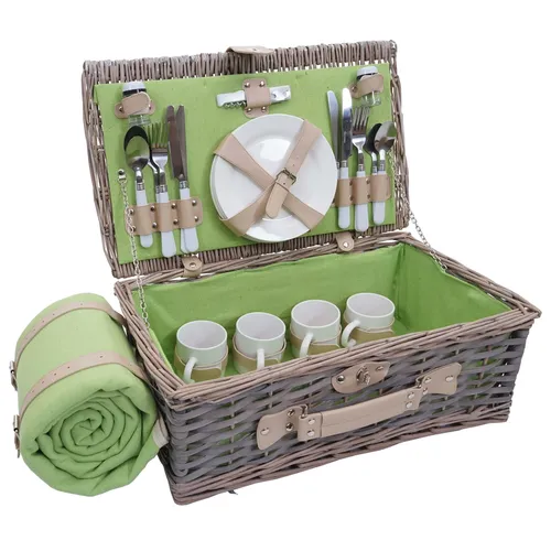 B-Ware Picknickkorb-Set MCW-B24 für 4 Personen - Picknickkorb für 4 Personen mit hochwertigem Geschirr-Set aus Porzellan und praktischem Tragegriff. Ideal für entspannte Ausflüge in die Natur.