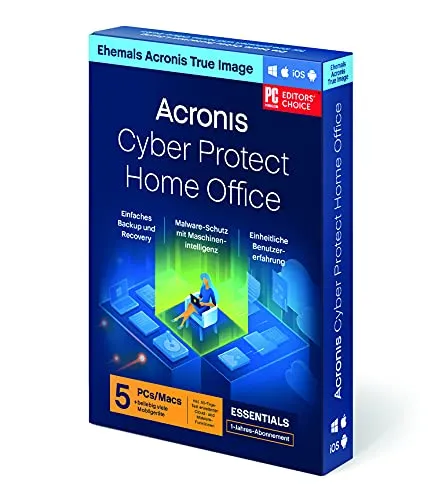 Acronis Cyber Protect Home Office Essentials | Backup Edition | Flexible Backups & basic Cyber-Schutz | Preisgekrönte Datensicherung & Wiederherstellung | 1-Jahres-Lizenz | Box mit Code | 5 PC/Mac