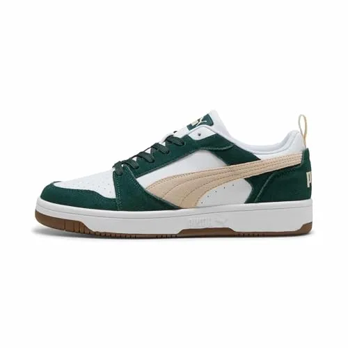 Puma Rebound v6 Low SD Sneaker EU 37 - Green Terrain-Alpine Snow-White - Sneaker im Low-Cut-Design mit basketball-inspirierter Silhouette, bequem und stilvoll – ideal für Streetstyle und Freizeit.