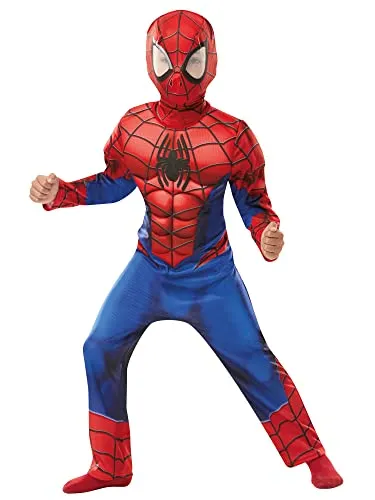 Rubie's Luxuskostüm Spider-Man für Jungen 9-10 Jahre - Kostüm für Kinder, offiziell lizenziert von Marvel, mit gepolsterter Brust für einen beeindruckenden Look, ideal für Halloween oder Kostümpartys.