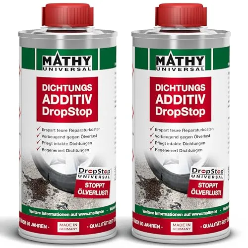 MATHY-DropStop Dichtungs-Additiv (2 x 250 ml) - Effektives Öl-Additiv gegen Ölverlust - ✅ EINFACHE ANWENDUNG – MATHY-DropStop wird im Mischverhältnis 1:16 dem Motor- oder Getriebeöl hinzugefügt. ✅ KOSTENSPAREND – Verhindert teure Reparaturen durch die Pflege altersspröder Dichtungen. ✅ MADE IN GERMANY – Hochwertige Qualität von einem erfahrenen Premium-Hersteller.