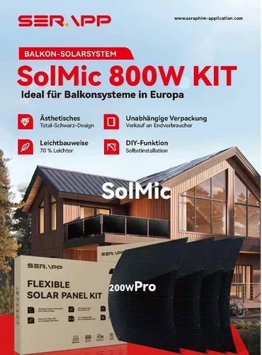 SERAPP® 800W Balkonkraftwerk – Steckerfertige PV Solaranlage - Das SERAPP® 800W Balkonkraftwerk wandelt Sonnenenergie effizient in Strom um. Mit flexiblen Modulen und WLAN-Anbindung sind Sie immer informiert. Ideal für Balkon, Terrasse und Dach!