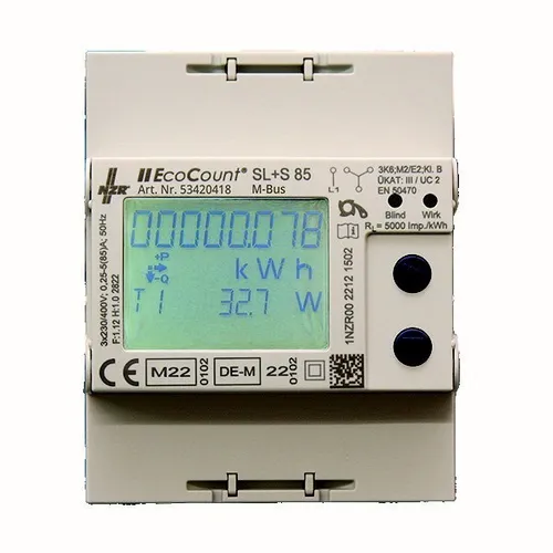 NZR Drehstromzähler EcoCount SL+S85A, MID-zertifiziert - Drehstromzähler für präzise Energieüberwachung, ideal für industrielle Anwendungen mit MID-Zertifizierung für hohe Genauigkeit.