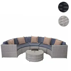 Poly-Rattan Garnitur rund HWC-E17 - Garten-Set Sitzgruppe grau - Gartenmöbel-Set mit 5 Sitzplätzen, wasserabweisenden Bezügen und verstellbarem Tisch. Ideal für Terrasse oder Wintergarten, pflegeleichtes Poly-Rattan sorgt für Langlebigkeit und stilvolles Design.