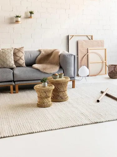 benuta Pure Wollteppich, Creme, Rechteckig 80x150 cm - Teppiche & Böden: Pflegeleichter Wollteppich in Beton Optik, der durch schlichte Eleganz überzeugt und jeden Wohnraum aufwertet.
