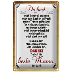 Roomando Metallschild Blechschild Spruch 20x30cm Danke du bis die Beste Mama 20x30