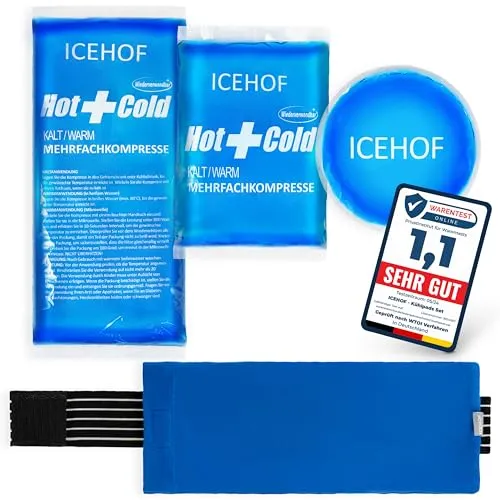 ICEHOF Kühlpads (3x) mit Vlies-Hülle - Inkl. Klettband - Kuschelweich, lange Kühldauer, Kühlpack Gel Kühlakku Kühlgel Kühlkompresse Kühlkissen Kühlkompressen Kühlbeutel Eisbeutel Kältekompresse Blau