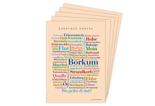 Deine Wörter Grußkarten Borkumer Dialekt Postkartenset, 5 Karten, DIN A6, Souvenir