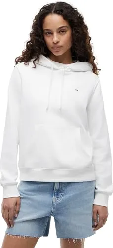 Tommy Jeans Damen Hoodie Flag Regular Fit, Weiß (White) - XL - Kapuzenpullover für Damen aus 80% nachhaltiger Baumwolle, mit hohem Tragekomfort und zeitlosem Design. Ideal für Sport und Alltag, ein Must-Have für jeden Kleiderschrank!