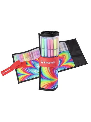 STABILO Arty Roller Set mit 25 Pen 68 Filzstiften - Utensilien zum Schreiben und Zeichnen, in verschiedenen Farben mit wasserbasierter Tinte für kreative Projekte und Zeichnungen.