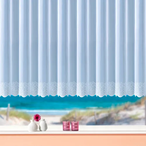 Weckbrodt Gardine Duisburg, Kräuselband (1 St), transparent, Voile, echte Stickerei, Voile, transparent, Bordüre, Kante, gebogt, Store weiß 300 cm x 245 cm