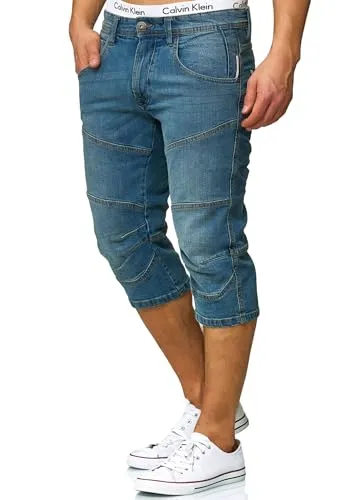 Indicode Herren Fortune 3/4 Jeans Shorts - Herren-Shorts aus 98% Baumwolle, leicht elastisch und ideal für warme Sommertage mit stylischem Used-Look und dekorativen Nähten.
