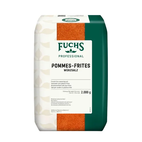 Fuchs Professional Pommes-Frites-Würzsalz 2 kg | Gewürz für Kartoffelgerichte - Verleihen Sie Ihren Kartoffelgerichten mit dem Fuchs Pommes-Frites-Würzsalz eine pikante Note. Ideal für Großverbraucher und perfekt zum Würzen von Pommes, Rösti und mehr. Verpackt in recyclebarem Beutel.