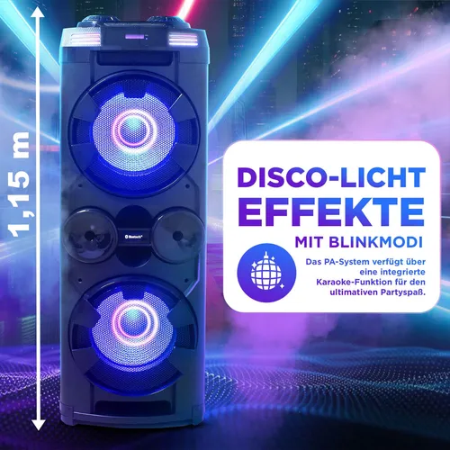 Reflexion PS20BT Jumbo DJ Karaoke PA-Anlage - 1200 Watt, Bluetooth, True Wireless Stereo, integrierte Karaoke-Funktion und abschaltbare Lichteffekte für ultimative Partys