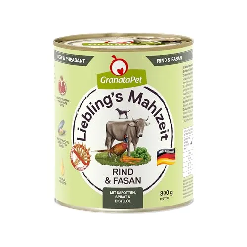 GranataPet Liebling's Mahlzeit Rind & Fasan, Nassfutter für Hunde, Hundefutter ohne Getreide & ohne Zuckerzusätze, Alleinfuttermittel, 6 x 800 g