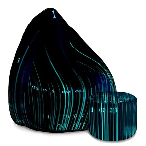 Dreamroots Bean Bag 80x80x120cm Sitzsack mit Lehne und Hocker und Bezug Sitzkissen Boden Chill Sack Bubibag Sitzsack mit Füllung mit Binary Code