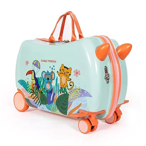 Milk&Moo Jungle Friends Rollkoffer für Kinder, Robust, Sicher und Ergonomisch, 360-Grad-Drehräder, Kinder Rollkoffer, Geeinet für 2-6 Jahren, 21L