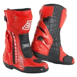 Bogotto Donington Camo Motorrad Stiefel Größe 47, schwarz-rot - Motorradstiefel mit verstärkten Knöchel- und Zehenbereichen sowie Schaltverstärkung für optimalen Schutz und Komfort auf jeder Fahrt.