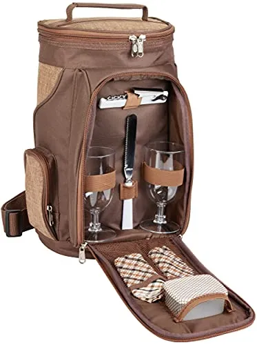 BRUBAKER Kühltasche für 2 Flaschen Wein und Champagner - Isolierte Picknicktasche für 2 Flaschen bis 1,5 l, mit umfangreichem Zubehör für ein romantisches Picknick und mehreren Stunden Kühlung. Perfekt für Outdoor-Events und Geschenke.