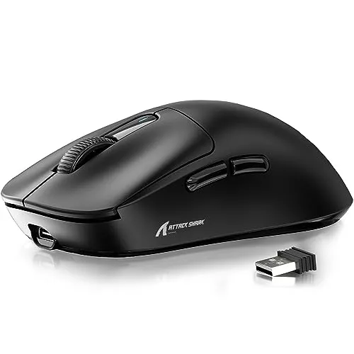 ATTACK SHARK X3 49g Ultraleicht Maus, PixArt PAW3395 Gaming-Sensor, BT/2,4G Kabellose/Kabelgebundene Gaming-Maus, 26000 DPI, 200 Std. Akku, Office-Mäuse für Win11/Xbox/PS/Mac (Schwarz)