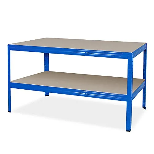 BRB Packtisch/Werkbank 1500 x 600 mm, Tragkraft 350 kg - Robuste Werkbank mit höhenverstellbarem Zwischenboden und umlaufendem Kantenschutz. Ideal für Werkstätten und Montagearbeiten, kratzfest und stabil in Blau.