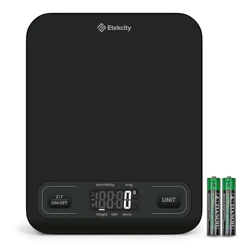 Etekcity Küchenwaage, Genauigkeit bis zu 1g, Küchenwaage Digital mit LCD-Display, Verbesserte Tasten, Tara-Funktion, Kitchen Scale zum Wiegen von Flüssigkeiten und Schmuck - 5KG - 1g -Schwarz