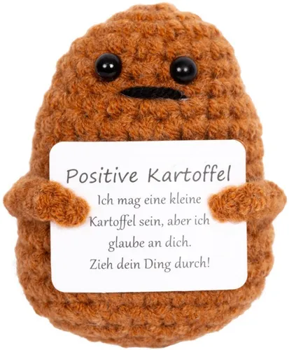 BREBA TRADING Positive Potato & Friends - gehäkelte Figur Sammelfigur - Spielwelten: Entdecke die fröhlichen gehäkelten Figuren, die mit positiven Sprüchen motivieren und als liebevolle Dekoration oder Geschenk dienen.